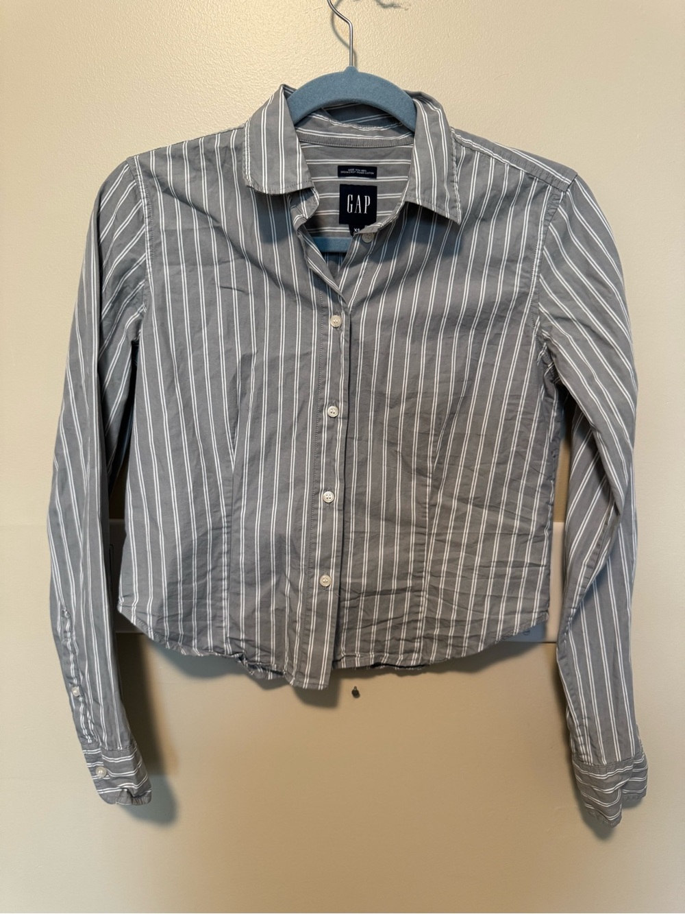 GAP Gray and White Vertical Stripe Button-Down Shirt